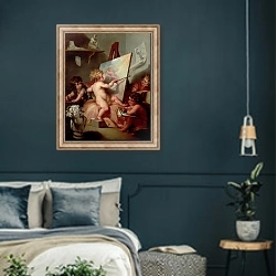 «Painting 4» в интерьере классической спальни с темными стенами