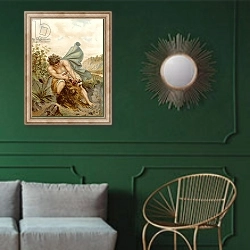 «Samson kills the Lion» в интерьере классической гостиной с зеленой стеной над диваном