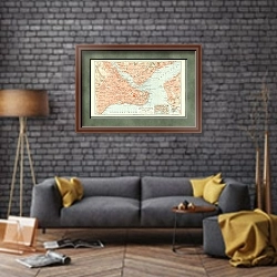 «План Константинополя 1» в интерьере в стиле лофт над диваном