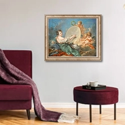 «Allegory of Painting, 1765» в интерьере гостиной в бордовых тонах