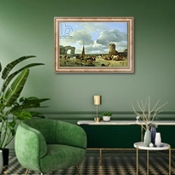 «Coastal Scene» в интерьере гостиной в зеленых тонах
