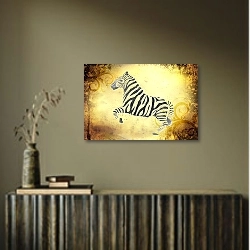 «Скачущая зебра на гранж текстуре» в интерьере в этническом стиле в коричневых цветах