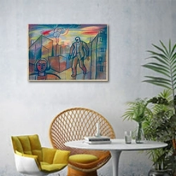 «Ohne Titel VI» в интерьере современной гостиной с желтым креслом