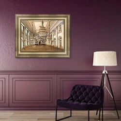 «Виды залов Зимнего дворца. Николаевский зал» в интерьере гостиной в оливковых тонах