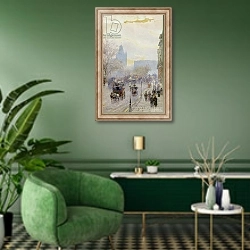 «A Street in London,» в интерьере гостиной в зеленых тонах