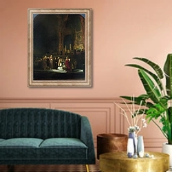 «Женщина, застигнутая при адюльтере» в интерьере классической гостиной над диваном