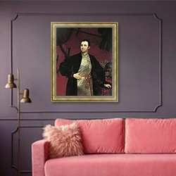 «Портрет князя Михаила Андреевича Оболенского. 1846» в интерьере гостиной с розовым диваном