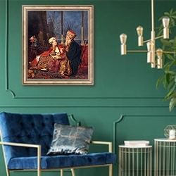 «Урок» в интерьере в классическом стиле с зеленой стеной