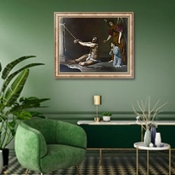 «Христос 2» в интерьере гостиной в зеленых тонах