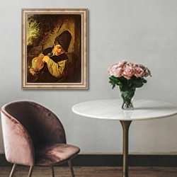 «A Peasant Holding a Jug and a Pipe, c.1650-55» в интерьере в классическом стиле над креслом