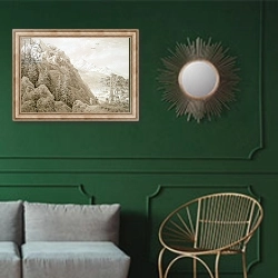 «Autumn 2» в интерьере классической гостиной с зеленой стеной над диваном