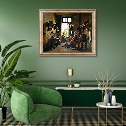 «Interior of a Kitchen, 1815» в интерьере гостиной в зеленых тонах