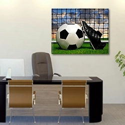 «Футбольный мяч и бутса» в интерьере офиса над столом начальника