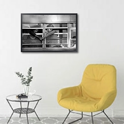 «История в черно-белых фото 480» в интерьере комнаты в скандинавском стиле с желтым креслом