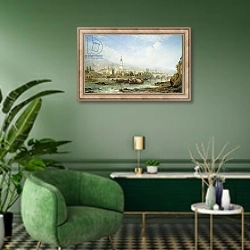 «A View of Heidelberg» в интерьере гостиной в зеленых тонах