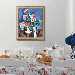 «Розы в бело-голубой вазе» в интерьере кухни в стиле прованс над столом с завтраком