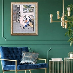 «Man and Woman Make Love on a Chair» в интерьере в классическом стиле с зеленой стеной