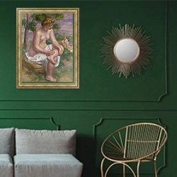 «Seated Bather in a Landscape or, Eurydice, 1895-1900» в интерьере классической гостиной с зеленой стеной над диваном