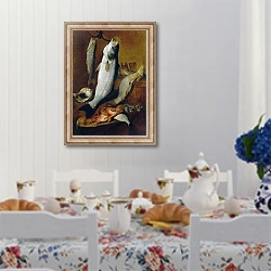 «Натюрморт с рыбой» в интерьере кухни в стиле прованс над столом с завтраком