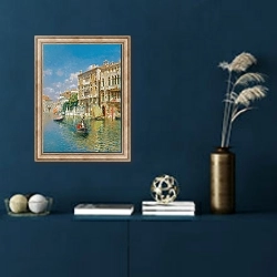 «Gondoliers In Front Of The Palazzo Cavalli-Franchetti, Venice» в интерьере в классическом стиле в синих тонах