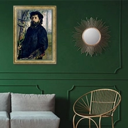 «Portrait of Claude Monet 1875» в интерьере классической гостиной с зеленой стеной над диваном
