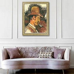«Man with Pipe, 1892-96» в интерьере гостиной в классическом стиле над диваном