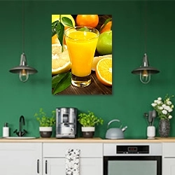 «Апельсиновый сок 3» в интерьере кухни с зелеными стенами