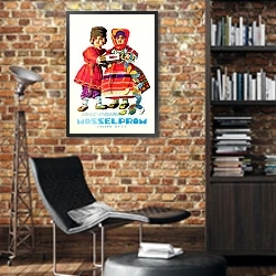 «Ретро-Реклама 194» в интерьере кабинета в стиле лофт с кирпичными стенами