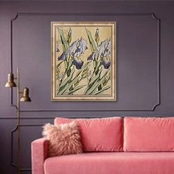 «Iris, 1898» в интерьере гостиной с розовым диваном