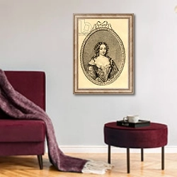 «Francoise Athenais de Rochechouart Marquise de Montespan» в интерьере гостиной в бордовых тонах