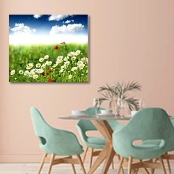 «Летние полевые цветы 2» в интерьере современной столовой в пастельных тонах