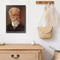 «Portrait of Pyotr Ilyich Tchaikovsky 4» в интерьере в стиле ретро над комодом