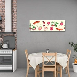 «Красные ягоды: вишня, клубника, малина, рябина» в интерьере кухни над обеденным столом