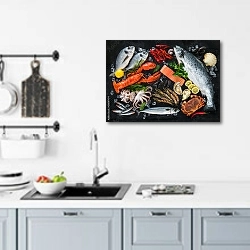 «Свежая рыба и морепродукты 2» в интерьере кухни над мойкой