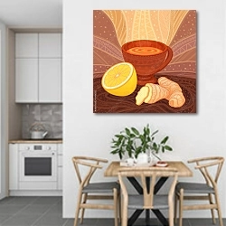 «Чашка чаю с имбирем и лимоном» в интерьере кухни в светлых тонах над обеденным столом