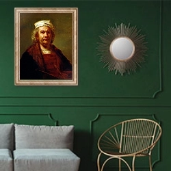«Self Portrait, c.1660-63» в интерьере классической гостиной с зеленой стеной над диваном