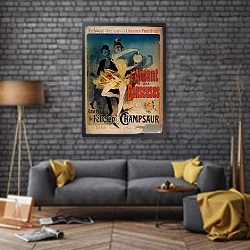 «Poster advertising 'The Lover of Dancers', a novel by Felicien Champsaur, 1888» в интерьере в стиле лофт над диваном
