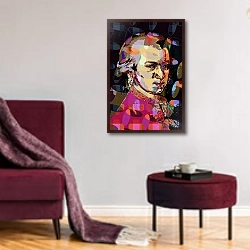 «Wolfgang Amadeus Mozart 1» в интерьере гостиной в бордовых тонах