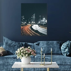 «Ночной трафик» в интерьере современной гостиной в синем цвете