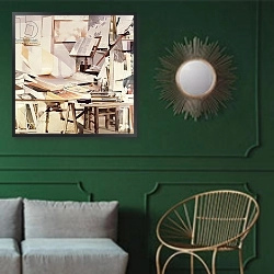 «Chapter, 1990» в интерьере классической гостиной с зеленой стеной над диваном