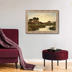 «Вустерширские дома» в интерьере гостиной в бордовых тонах