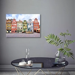 «Польша, Познань. Фасады центральной площади» в интерьере современной гостиной в серых тонах