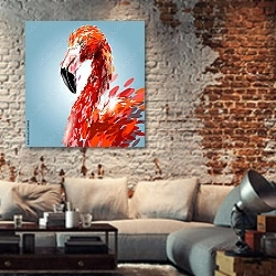 «Фламинго 7» в интерьере гостиной в стиле лофт с кирпичной стеной