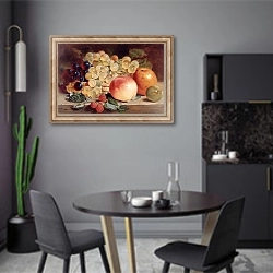 «Натюрморт с фруктами на столе» в интерьере современной кухни в серых цветах