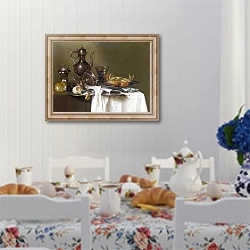 «Натюрморт - Оловянные и Серебряные сосуды и краб» в интерьере кухни в стиле прованс над столом с завтраком