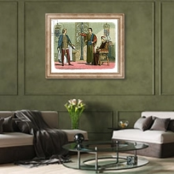 «King Henry VI and the dukes of York and Somerset» в интерьере гостиной в оливковых тонах