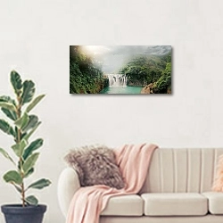 «Водопад Клифф» в интерьере современной светлой гостиной над диваном
