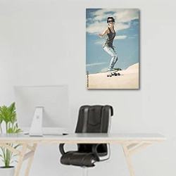 «Скейтбордистка 5» в интерьере офиса над рабочим местом