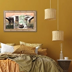 «Китайский город с каналом» в интерьере спальни  в этническом стиле в желтых тонах