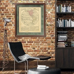 «Карта западного полушария 1» в интерьере кабинета в стиле лофт с кирпичными стенами